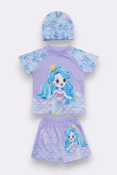 My Kids Wear Girl's Shark Patterned Swimsuit Set 12458
