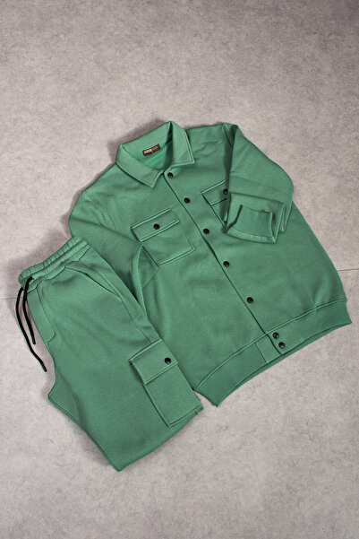 grand coco Men's 3 Thread Ş Fleece-Lined Water Green Open Leg K Cargo Pocket ...