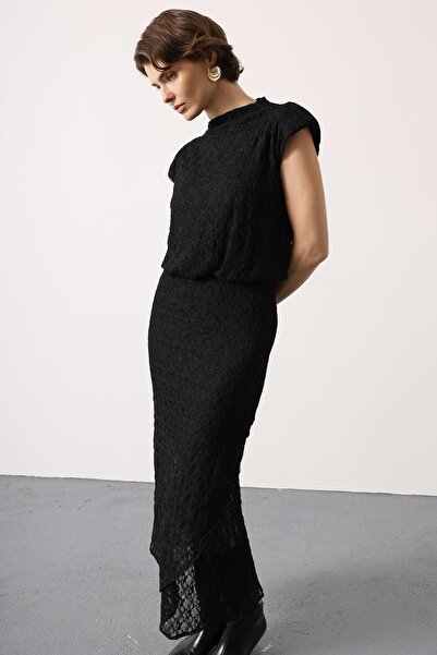 bayansepeti Νέα Σεζόν Δαντελένιο Γυναικείο Φόρεμα Μάξι με Μηδενικά Μανίκια 35532