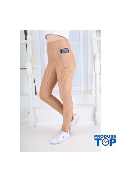Produse.Top Ladies Anti-Cellulite Leggings Beige with Pocket