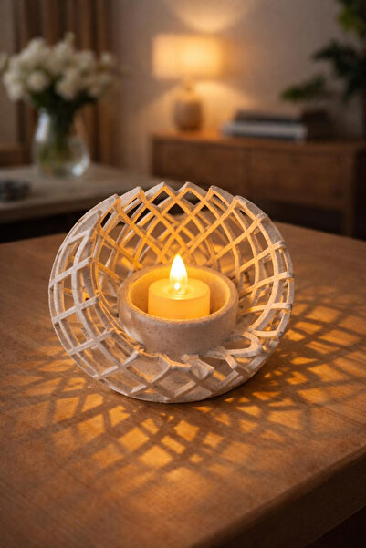 ESENLİWE Dekoratif Mumluk – Geometrik Desenli – Gölgeli Işık Efekti – Salon M...