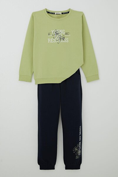 Breeze Boys' Tracksuit Set with Lettering Printed Ages 4-8, Pistachio Green
