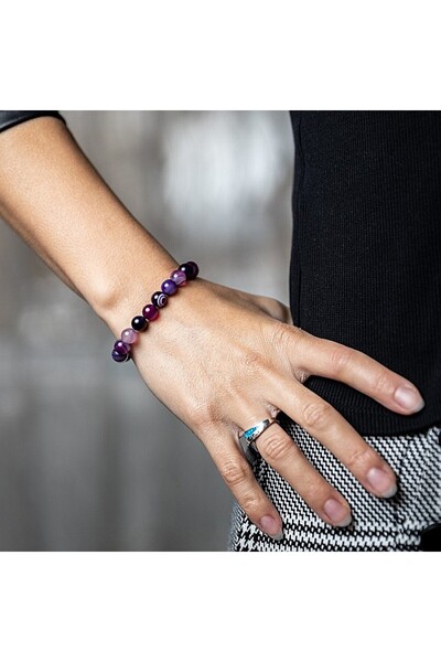 Ezera Brățară pentru femei din ametist, „Chara”, mărgele de 8 mm