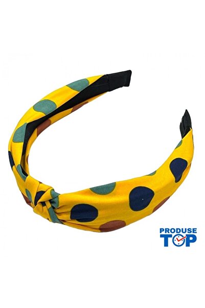 Produse.Top Bentiță galbenă cu buline și nod decorativ