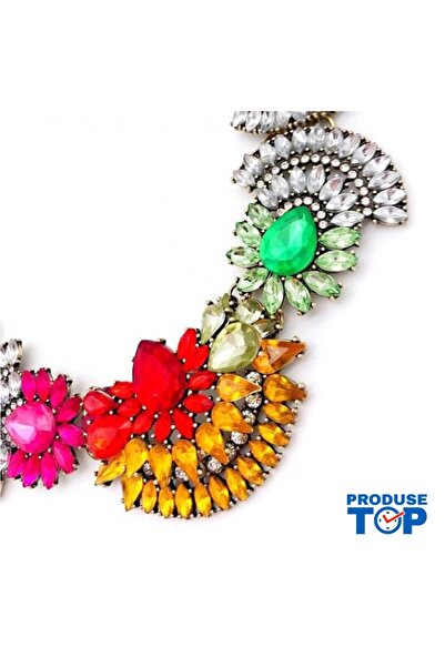 Produse.Top Colier vintage din argint cu cristale colorate COL71