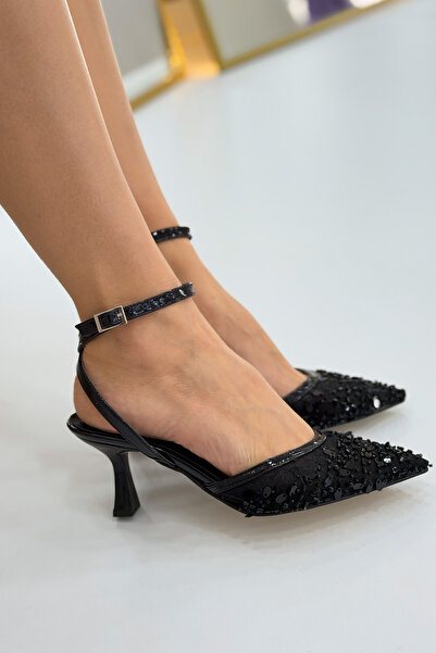 zks grup tekstil Women's Beaded Heeled Evening Dress Shoes Beige, Silver, Black