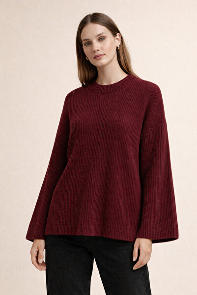 Kirazgym Casual Knitwear Sweater with Round Collar - Burgundy
