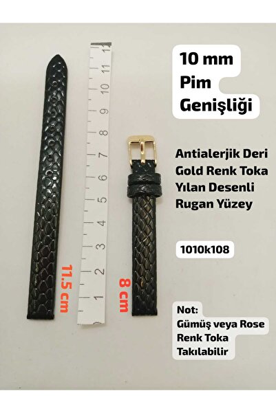 Brality 10 mm Compatible Watch Strap - Black Color Snake Pattern Model with G...