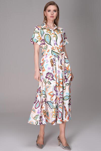 Journey Kısa Kollu-Polo Yaka, Desenli Elbise