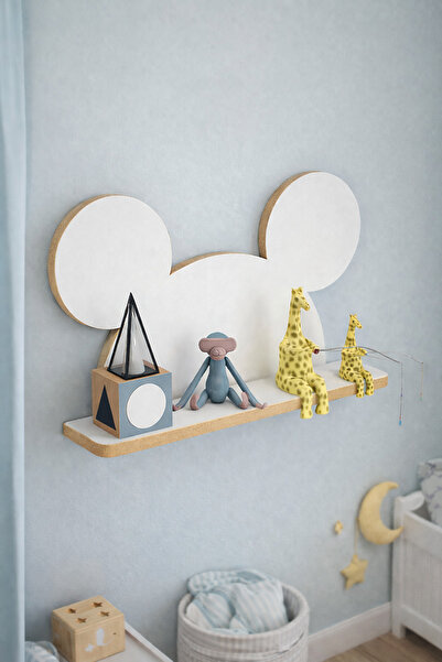 Buggi Kids Montessori Çocuk Odası Mickey Raf Beyaz & Ham MDF Kenarlı Dekorati...