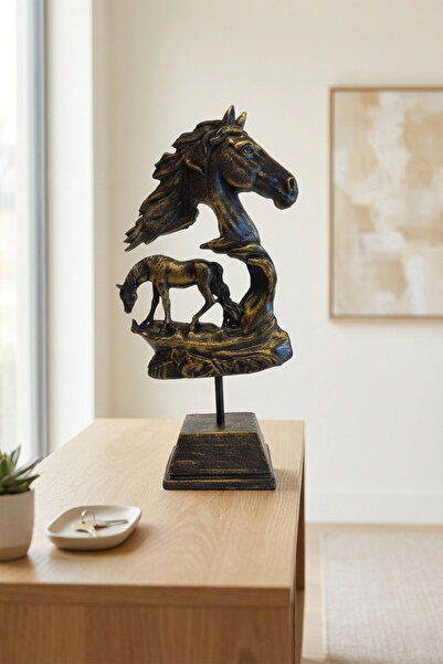 bakan hediyelik EQUUS Dekoratif At Başı ve Tay Figürlü Standlı Biblo Heykel -...