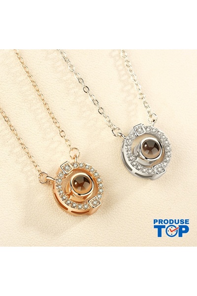 Produse.Top Gold Pendant Necklace with Circle and Projection I Love You in 10...