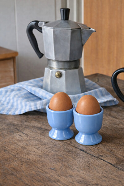 Beige & Stone Ceramic Blue Egg Cup – Set of 2