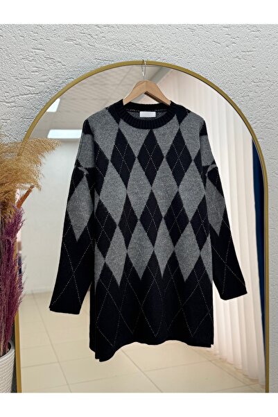 BENAHOLL Hümeyra Elmas Geçişli Diamond Patterned Sweater-Zi̇5596 Black