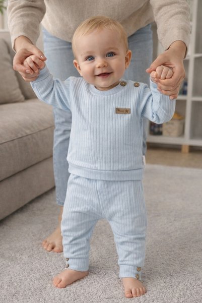 Atlas Baby House Men's Cotton Combed Cotton Baby Blue 2-Piece Set