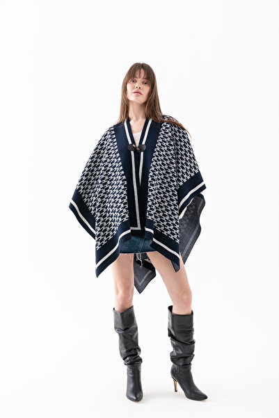 Wega Moda Monogram Patterned Knitwear Poncho for Women - Classic Pattern - Kn...