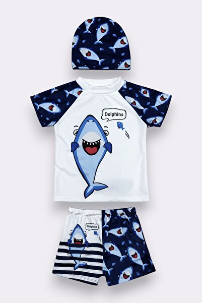 My Kids Wear Boy's Shark Patterned Swimsuit Set 12456