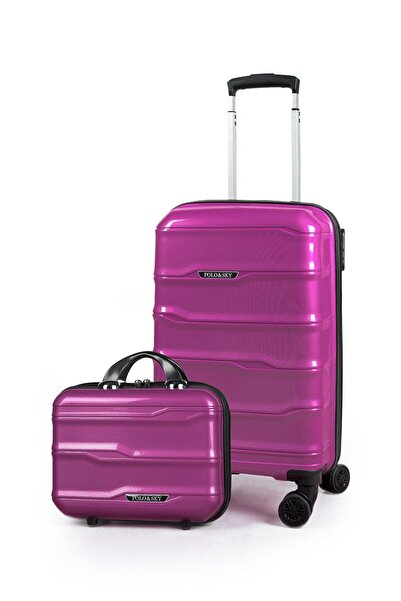 POLO&SKY Azra Model Mor PP Polipropilen Kırılmaz 2'li Kabin Boy + Makyaj Vali...