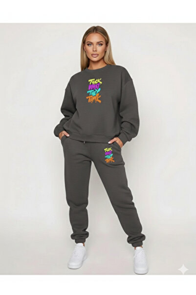 NİCE Women's Minimal Printed Rubber Leg Casual, Comfortable Tracksuit Set Bot...