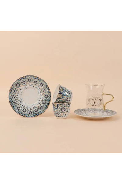 TULIN طقم فناجين شاي وقهوة بتصاميم زخرفية ولمسة ذهبية، 18 قطعة