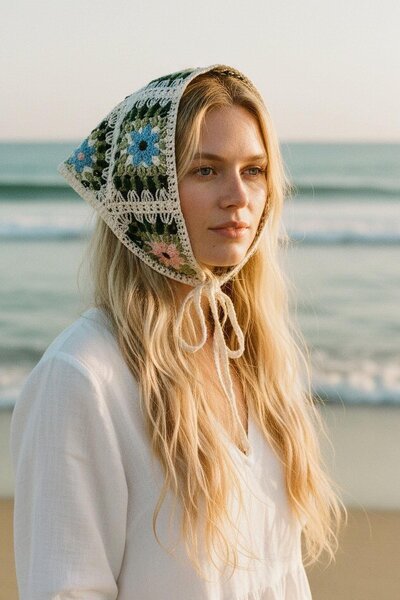 TAKIŞTIR Karışık Renk Çiçek Desenli Örgü Bandana