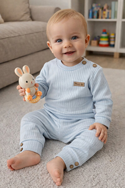 Atlas Baby House طقم قطني ممشط باللون الأزرق الفاتح للرجال مكون من قطعتين