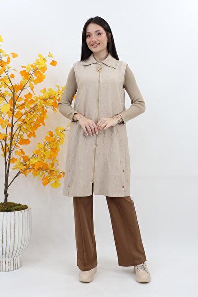 Armine Trend Tafta Kabartmalı Yelek - Bej