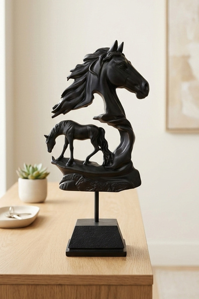 bakan hediyelik EQUUS Dekoratif At Başı ve Tay Figürlü Standlı Biblo Heykel -...