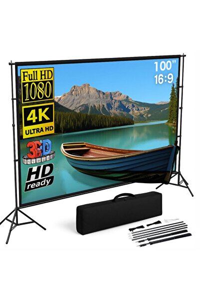 Linomag ® 100” projection screen with tripod, 16:9, 4K HD, front/rear, foldab...