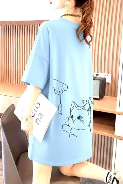 Oksit Fish and Cat Women's Oversized Basic Crew Neck Cotton T-Shirt Relaxed F...