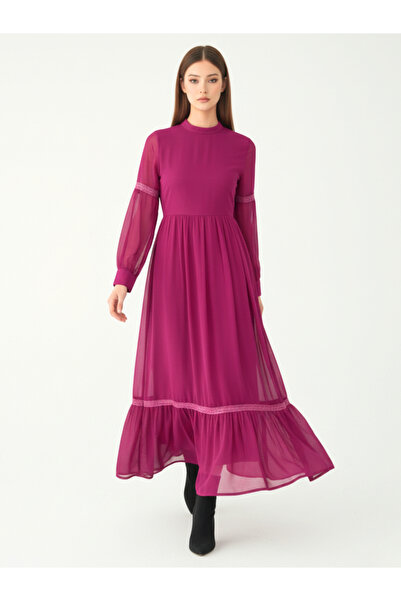 HOUSE OF RAELI By Styli Women Pink Lace Insert Ruffled Hem Maxi Dress