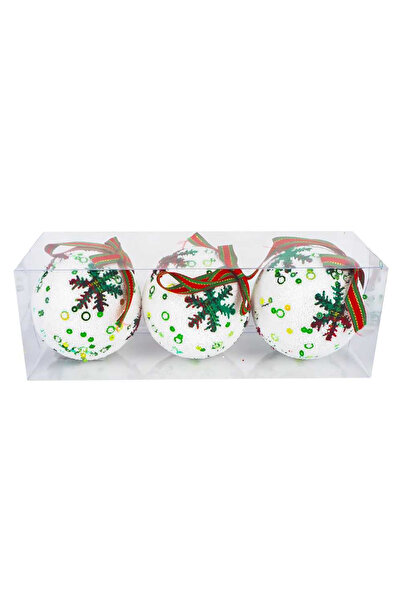 OEM Set of 3 White Balloons with Colorful Snowflakes, 8 Cm