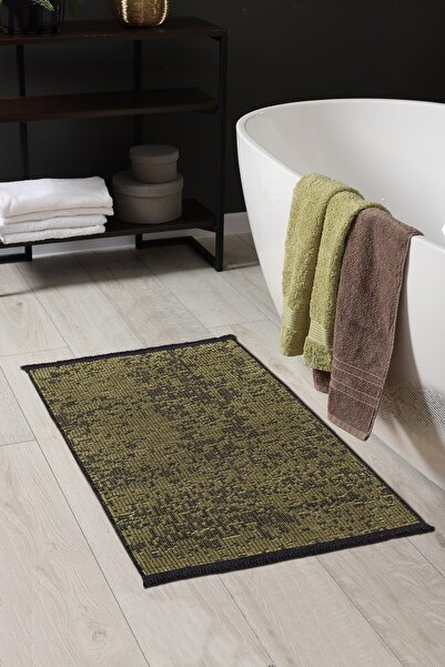 Cotto Home Rothi Cotton Non-Slip Base Green Bath Mat 60X100 Washable Modern C...