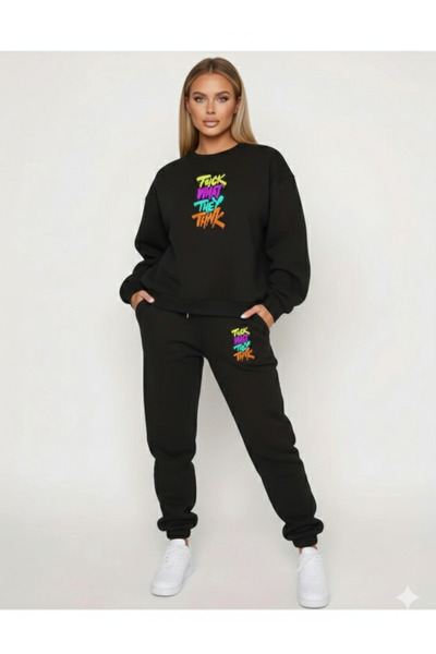 NİCE Women's Minimal Printed Rubber Leg Casual, Comfortable Tracksuit Set Bot...