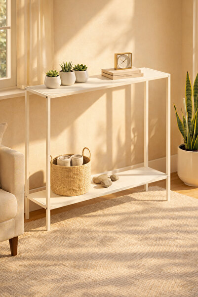 DEKOPRATİK Küba Beyaz Dresuar - Raflı Dekoratif Kahve Köşesi Metal İskelet - ...