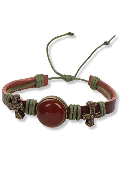 XTERRA Handmade Red Agate Leather Wristband for Energy Boost