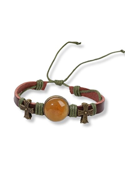 XTERRA Brățară din piele lucrată manual cu cristal de jad galben