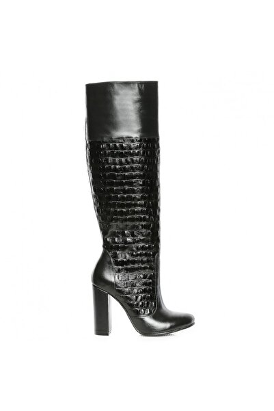 The 5th Element Cizme dama Long Boots Negru Print Piele Naturala