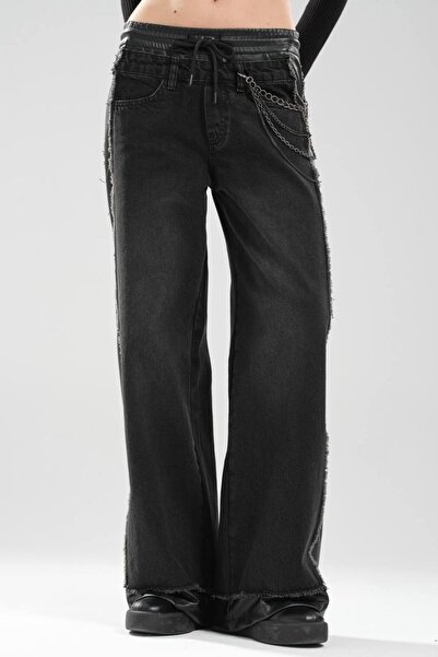 tw3 Women's Faux Leather Paneled Chain Detailed Design Trousers