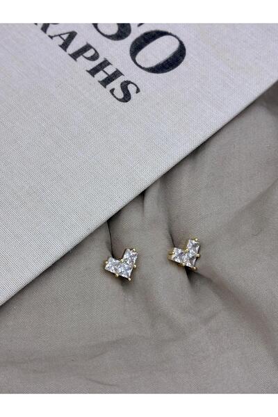 Hedef Bijuteri Gold Color Zircon Stone Heart Model Earrings Cm159