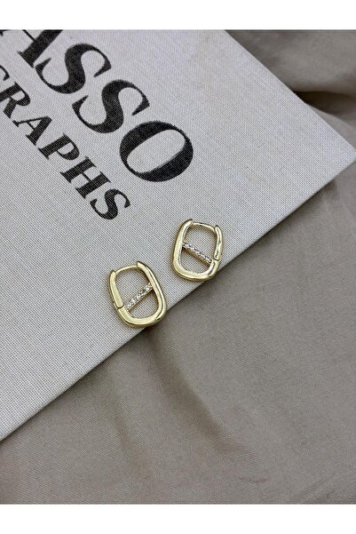 Hedef Bijuteri Gold Color Oval Zircon Stone Earrings Cm146