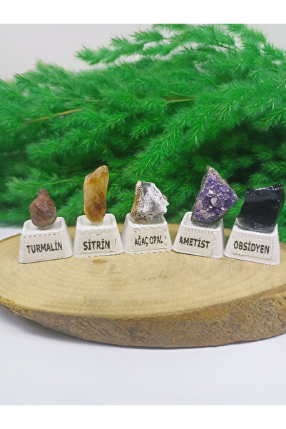 Zodyak Doğal Taş AMETİST-OPAL-OBSİDYEN-TURMALİN-OPAL 5 Lİ DOĞAL TAŞ KAYA SET(...
