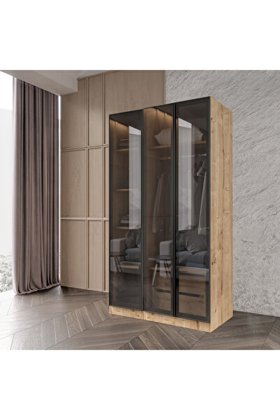 Afilli Altay Kayra Füme Camlı Alimünyum Kapaklı 2 Çekmeceli Giyinme Dolabı Le...