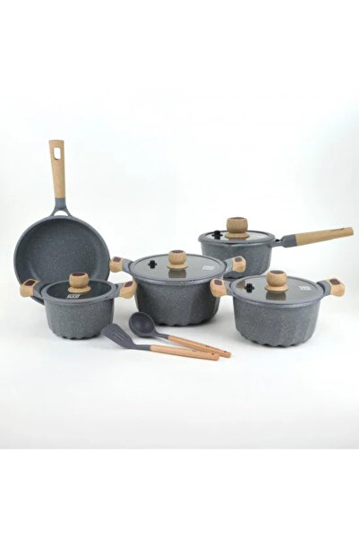 Generic 10-piece gray granite cookware set with a unique design