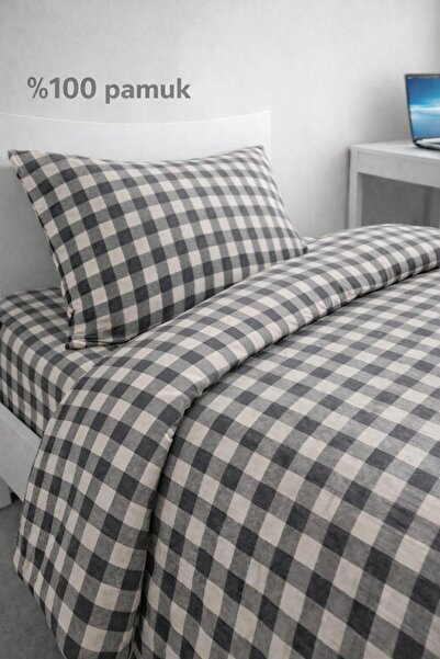 Eponj Home Set navlaka za poplun, jednostruka, kampuska šahovnica, crna