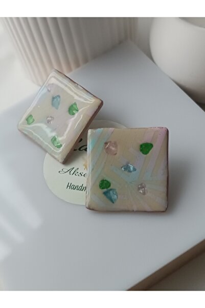 La fee aksesuar Steel Earring Apparatus Design Handmade Soft Pink Blue Color ...