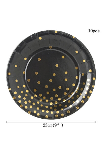 Choice 10pcs 9in plate Black Gold Party Supplies Disposable Tableware Set Pap...