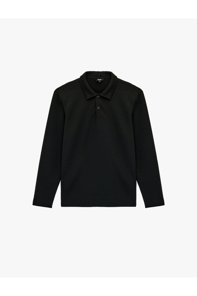 Koton Regular Fit Long Sleeve Quilted Textured Buttoned Polo Collar Sweatshirt