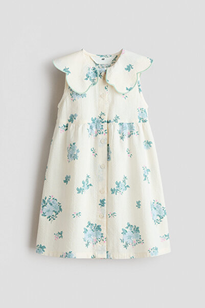 H&M Pamuklu ve Baskılı Gofre Elbise