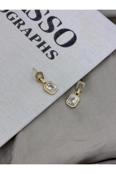 Hedef Bijuteri Gold Color Modern Design Geometric Stone Dangle Earrings Cm147